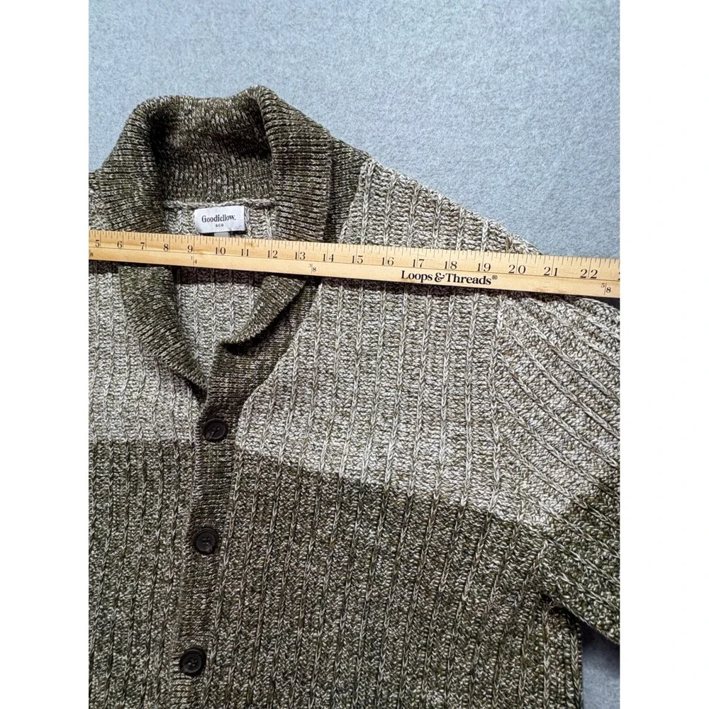 Goodfellow & Co Mens XL Shawl Collar Cardigan Sweater Green Beige Knit